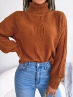 Turtleneck Twist Lantern Sleeve Sweater