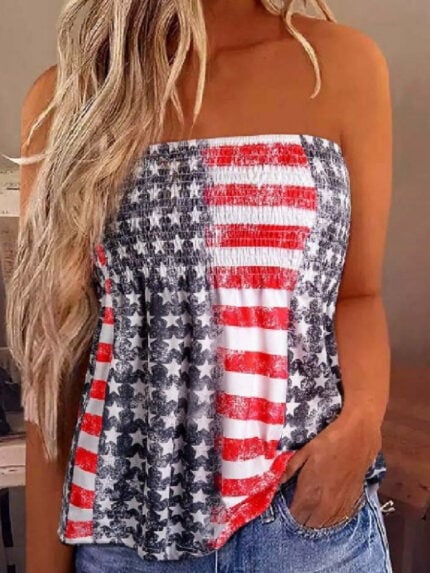 USA Flag Print Casual Bandeau Top