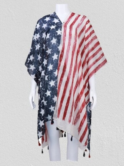 USA flag print fringed beach cover