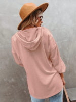 V Neck Button Down Drawstring Hoodie Tops