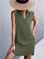 Wholesale V-Neck Button Sleeveless Slit Dress