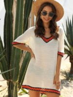 Wholesale V-Neck Contrast Panel Beach Blouse