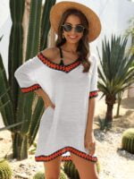 Wholesale V-Neck Contrast Panel Beach Blouse