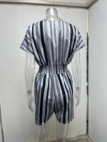 V-Neck Contrast Stripe Button Jumpsuit