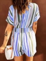 V-Neck Contrast Stripe Button Jumpsuit