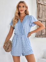 V Neck Jacquard Short Sleeve Jumpsuit