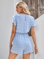 V Neck Jacquard Short Sleeve Jumpsuit