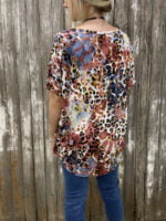 V-Neck Mixed Leopard Short Sleeve T-Shirt