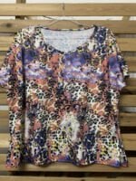 V-Neck Mixed Leopard Short Sleeve T-Shirt