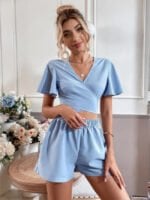 V-Neck Tie Cropped Casual Suit