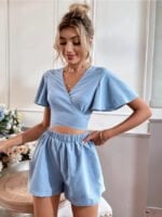 V-Neck Tie Cropped Casual Suit