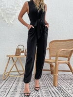 V-Neck Tie Fitted Jumpsuit