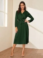 Wholesale V-Neck Tie Long Sleeve Elegant Dress