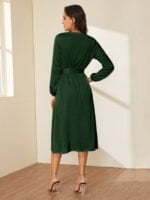 Wholesale V-Neck Tie Long Sleeve Elegant Dress