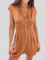 Wholesale V-neck button-paneled casual jumpsuit