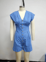 Wholesale V-neck button-paneled casual jumpsuit