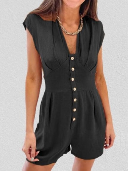 Wholesale V-neck button-paneled casual jumpsuit