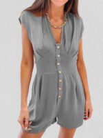 Wholesale V-neck button-paneled casual jumpsuit