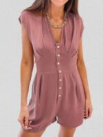 Wholesale V-neck button-paneled casual jumpsuit