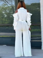 V-neck hollow puff sleeve suit