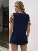 Wholesale V-neck leopard-print panel T-shirt