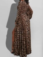 V-neck leopard print slit dress