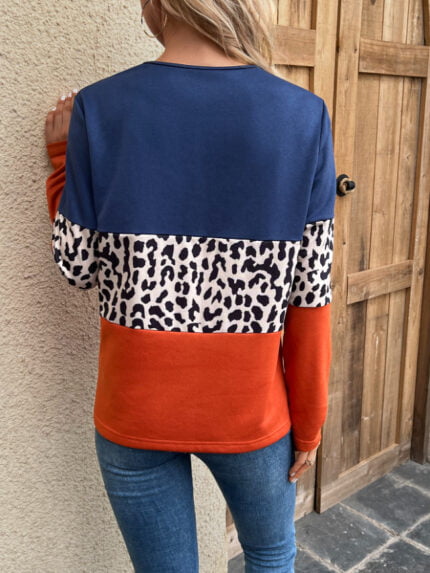 V-neck leopard print stitching casual top