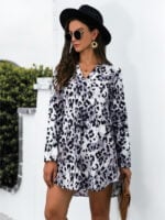 V-neck leopard snake print shirt dress