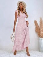 V neck polka dot ruffle dress