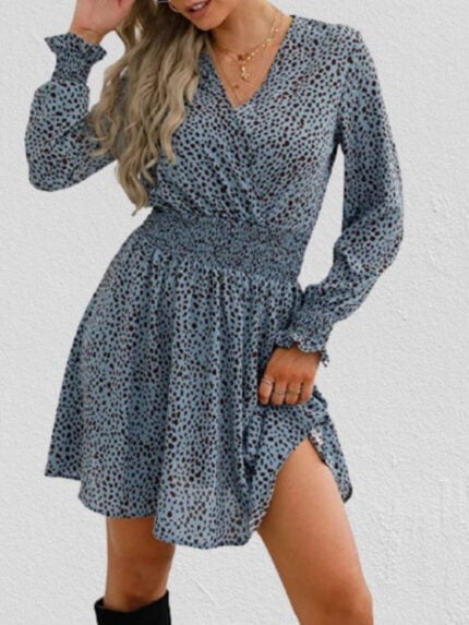 V-neck printed casual dress