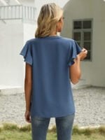 V-neck ruffled short-sleeved chiffon shirt