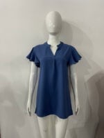 V-neck ruffled short-sleeved chiffon shirt