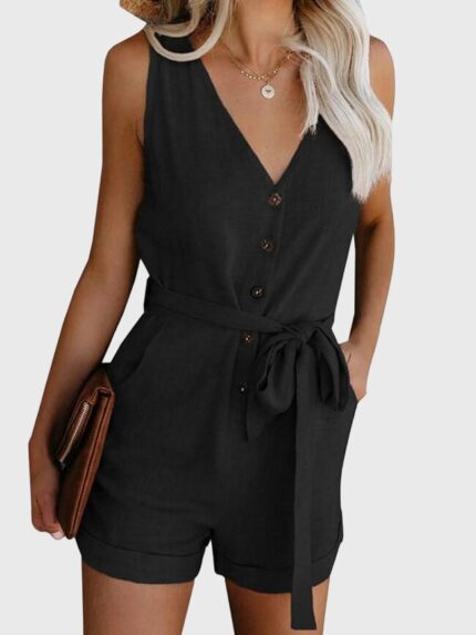 Casual V-Neck Button Jumpsuit