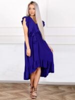 Wholesale V-neck sleeveless ruffled lace-up dress