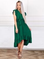 Wholesale V-neck sleeveless ruffled lace-up dress