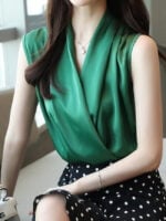 V-neck sleeveless satin shirt