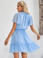 V-neck solid color ruffled dress