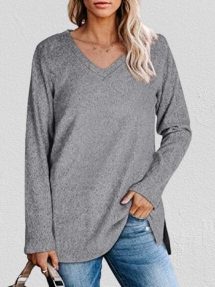 V-neck Split Hem Casual Top