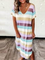 V-neck striped loose maxi dress