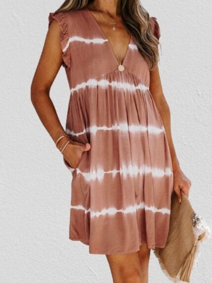 Wholesale V-neck tie-dye striped casual dress