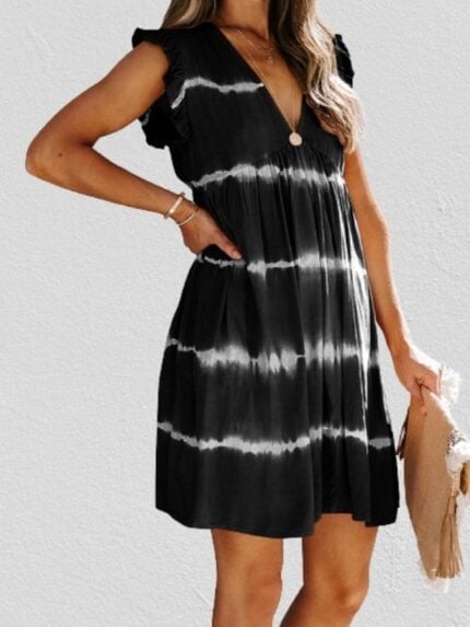 Wholesale V-neck tie-dye striped casual dress