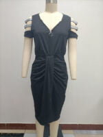 Wholesale V-neck zip cutout pleated dress