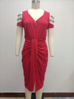 Wholesale V-neck zip cutout pleated dress