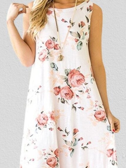 Wholesale Vintage Print Sleeveless Casual Dress