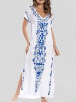 Wholesale Vintage Print V-Neck Beach Dress