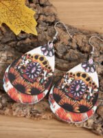 Vintage Sunflower MOM Leather Earrings