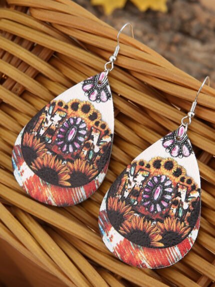 Vintage Sunflower MOM Leather Earrings