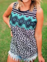 Vintage-print panelled leopard tank top