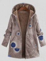 Vintage-print plush hooded jacket