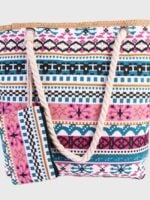 Vintage print zipper beach bag with coin purse